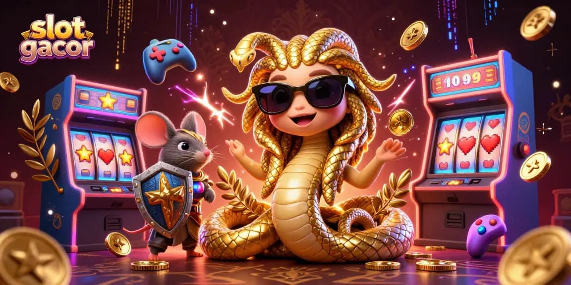 Spin to win big with slot gacor, a vibrant 3D casino illustration filled with animated gaming elements.