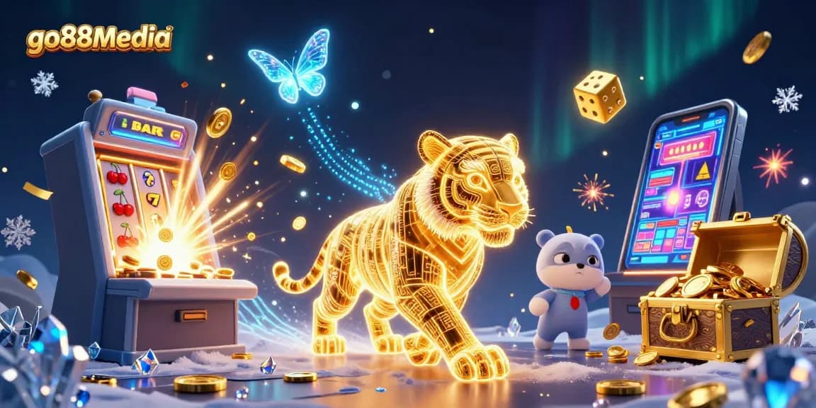 Experience the excitement of go88media with vibrant casino gaming elements and a neon tiger.