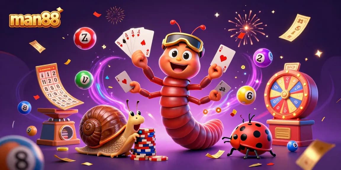 Experience exciting gameplay with man88: a vibrant 3D casino scene featuring a millipede dealer.
