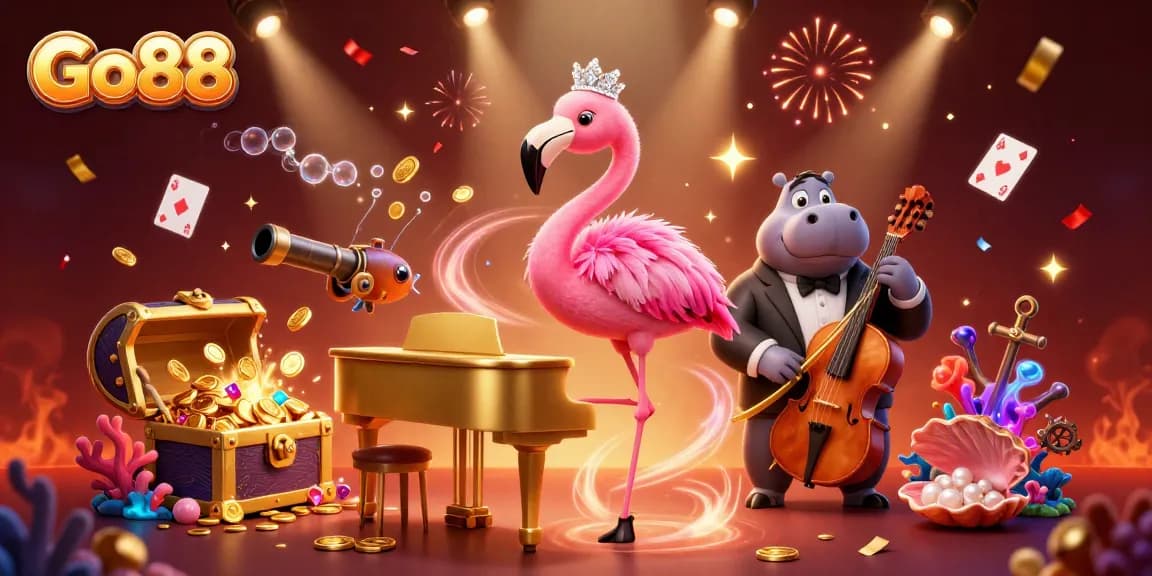 Experience thrilling gameplay at Go88 with vibrant casino elements and lively characters.