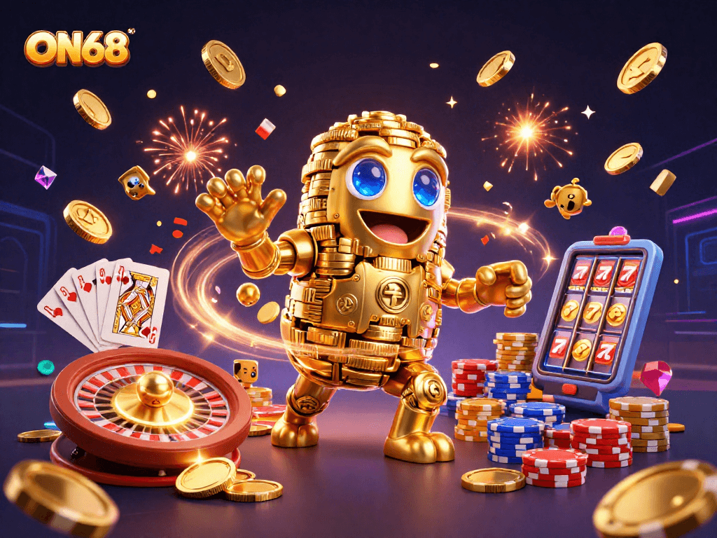 Spin the reels of winnings with ON68's dazzling golem and vibrant gaming elements!