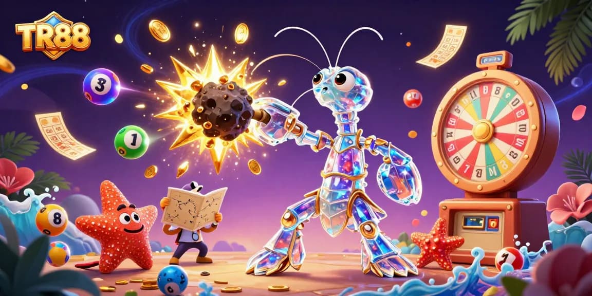Win big with TR88 as a galactic mantis shrimp battles asteroids in a vibrant casino world.