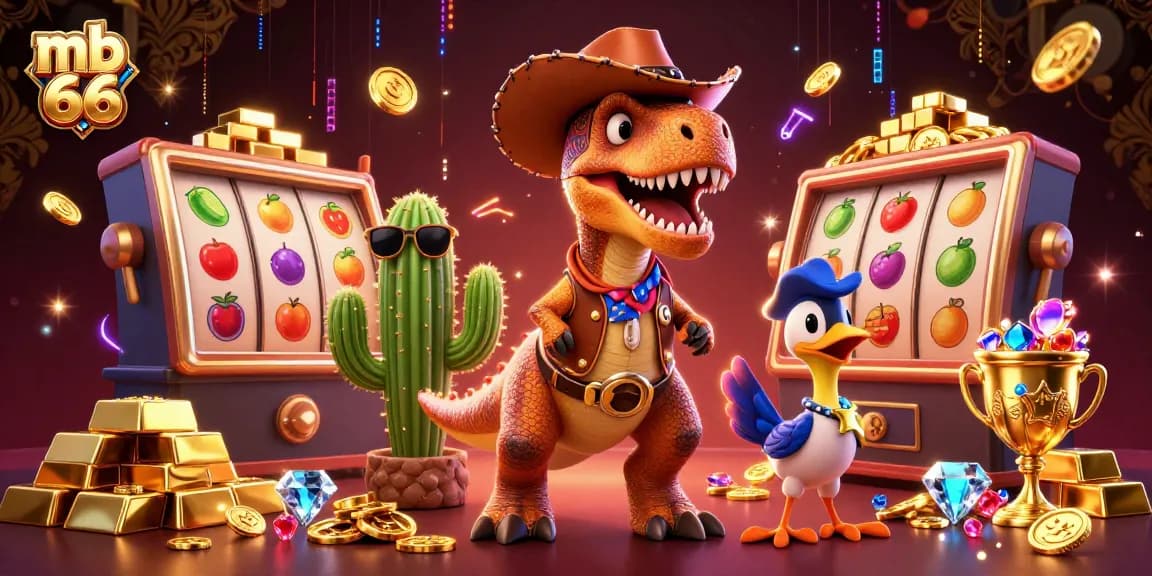 Experience thrilling moments at mb 66 with lively dinosaur characters in a vibrant casino.