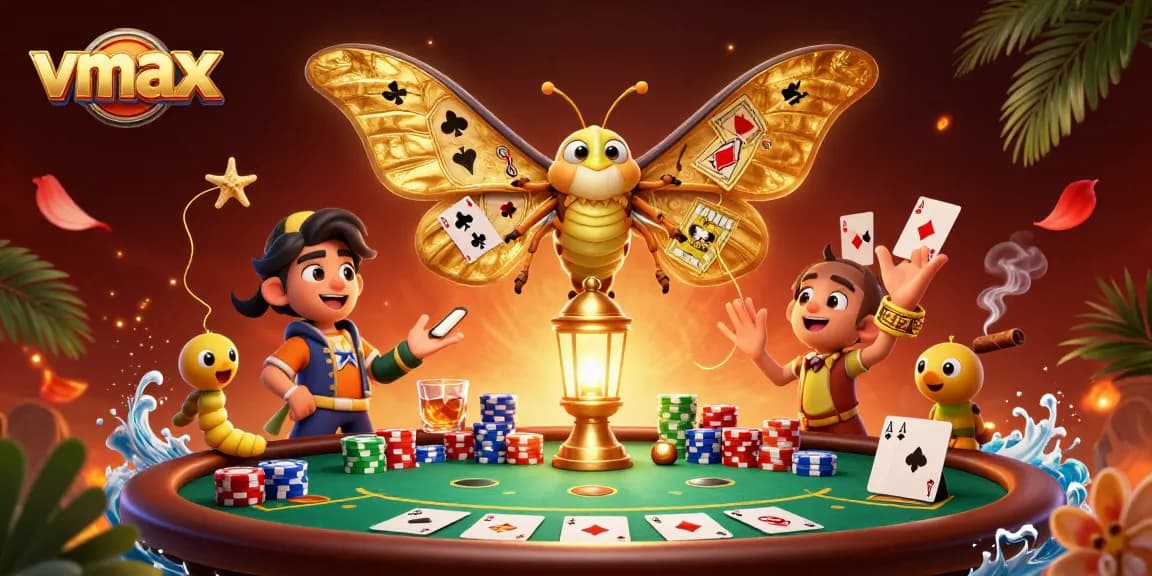 Experience thrilling gaming at vmax, featuring a vibrant scene with a massive poker table and colorful chips.