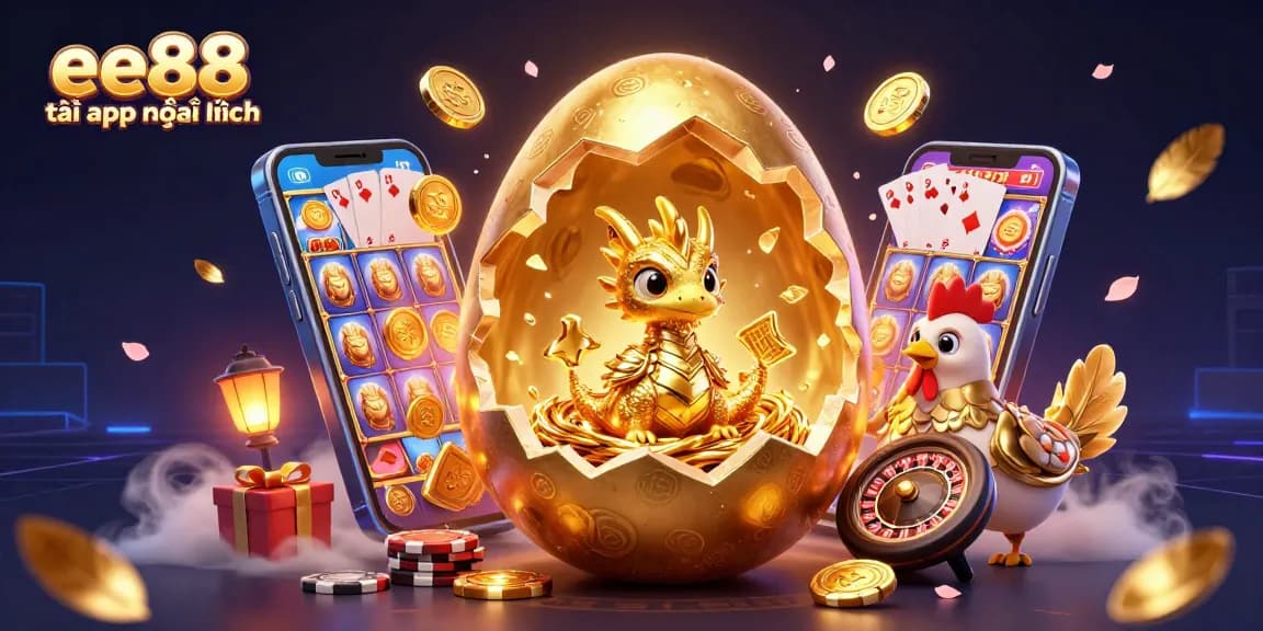Experience the excitement of ee88 tải app mới nhất with a vibrant 3D illustration of a dragon and gaming elements.