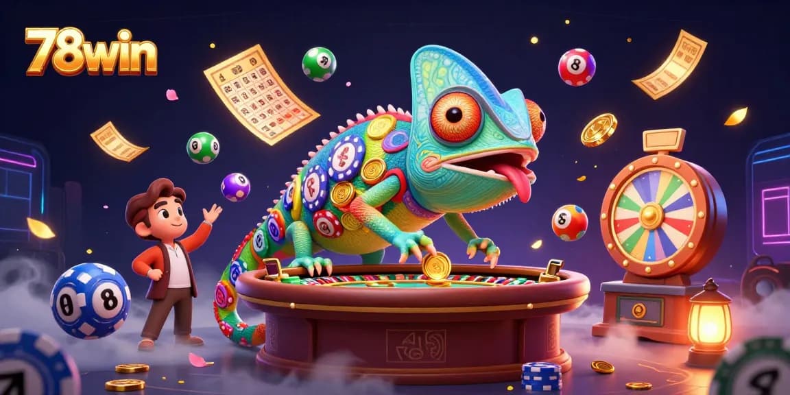 Engage with thrilling 78win casino action, where the chameleon owner captures golden coins amidst vibrant games.