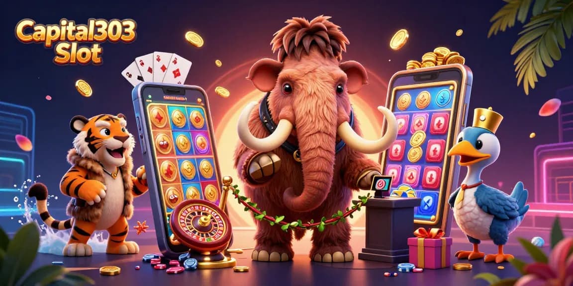 Play the exciting Capital303 Slot with vibrant characters and dynamic casino elements.