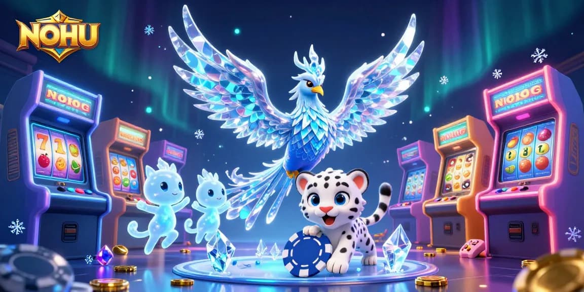 Engage with NOHU's vibrant casino adventure featuring glowing ice sprites and an ice phoenix.