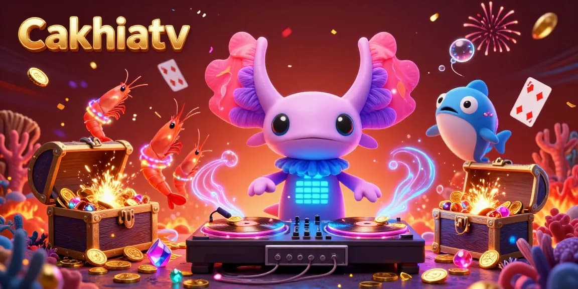 Experience vibrant gameplay with cakhiatv as lively underwater characters spin records in a rich casino-themed scene.