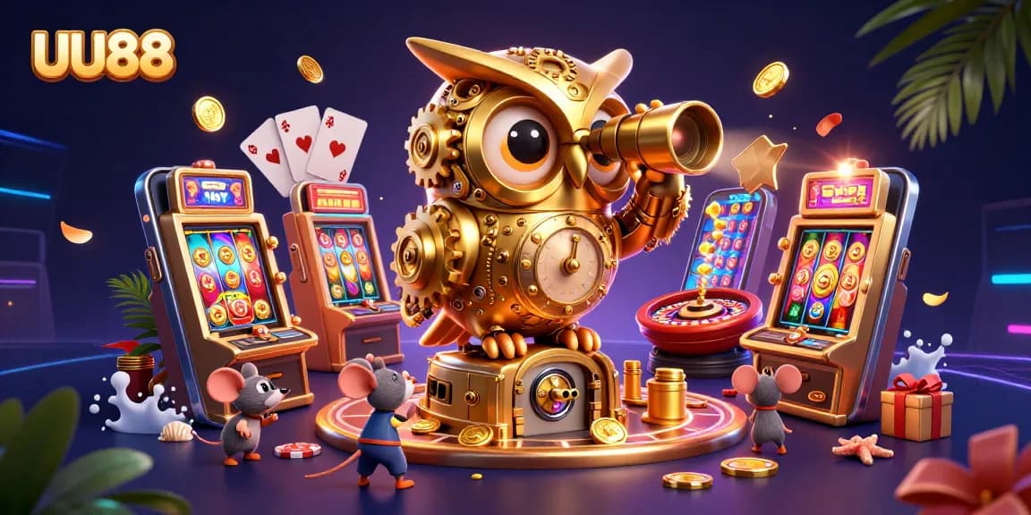 Experience thrilling gameplay at UU88 with colorful slots, golden coins, and exciting casino elements.