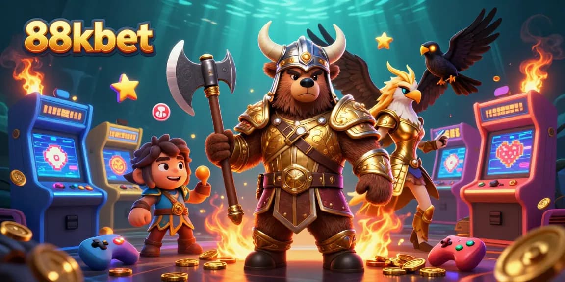 Experience thrilling gaming adventures with 88kbet in this stunning 3D casino illustration.