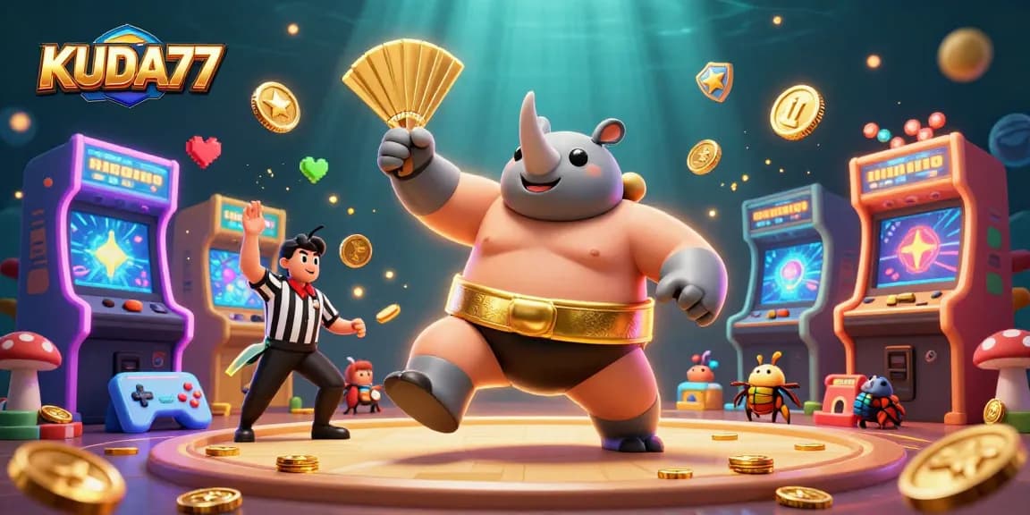 KUDA77 menghadirkan juara sumo badak berwarna cerah di kasino, memunculkan koin emas dalam suasana permainan yang meriah.