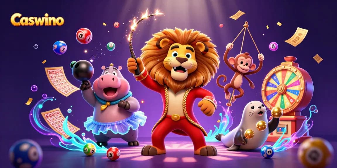 Experience excitement with Caswino as characters engage in vibrant gambling activities, surrounded by dynamic elements.