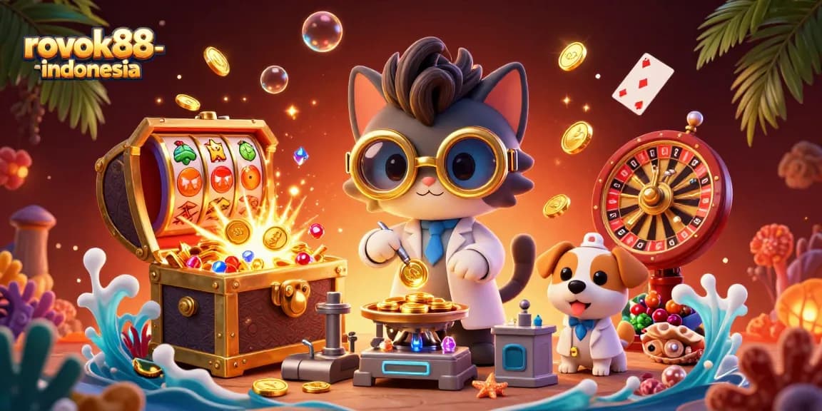 Engage in exciting gaming at rokok88-indonesia with a vibrant 3D casino theme showcasing unique characters and elements.