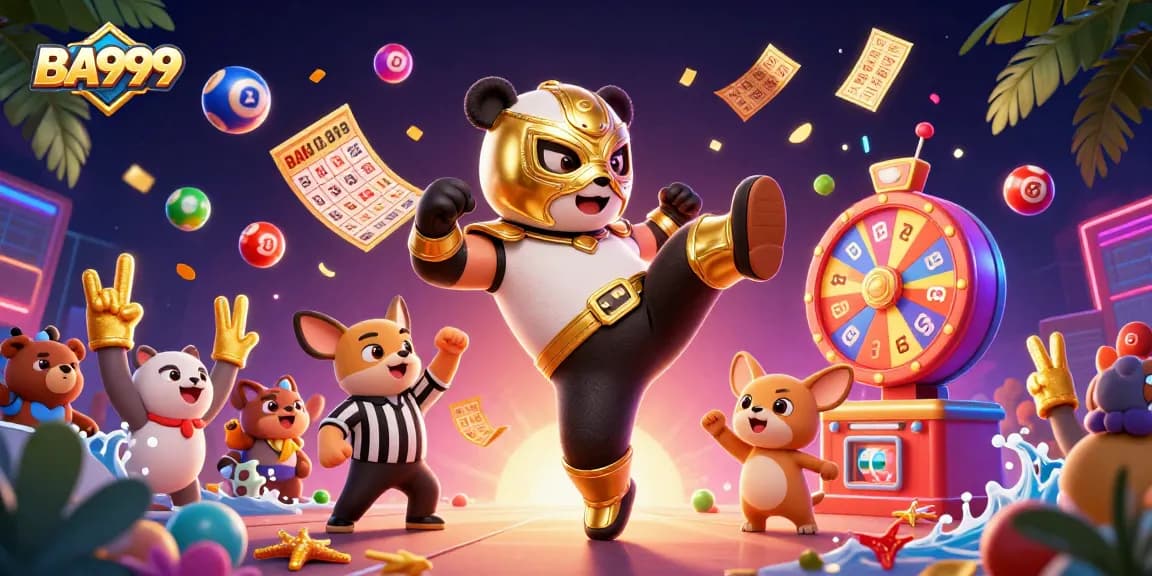 Experience the excitement of BA999 with vibrant lottery elements and animated animal spectators, showcasing a dynamic casino scene.