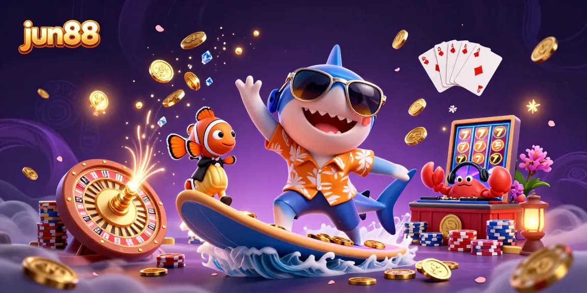 Experience exciting gameplay at jun88 with a vibrant casino scene featuring colorful characters and dynamic elements.