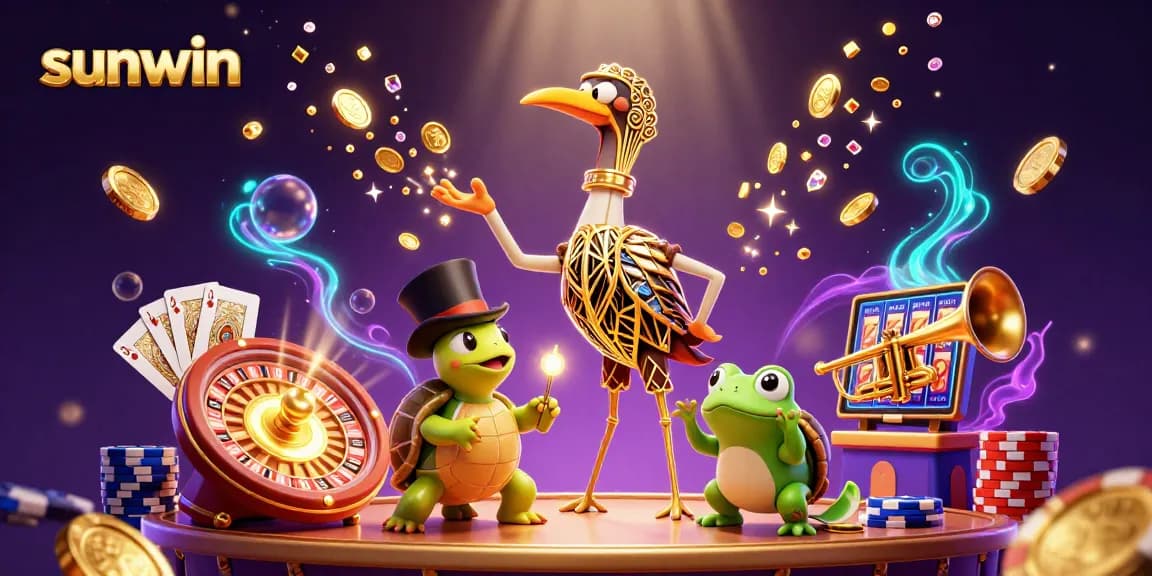 Engage with Sunwin's vibrant casino experience featuring sparkling coins and lively characters.