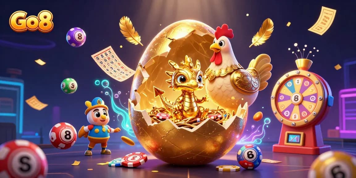 Engage with the fantastic world of Go8 as a golden dragon guards its treasure amidst colorful gaming elements and vibrant visuals.