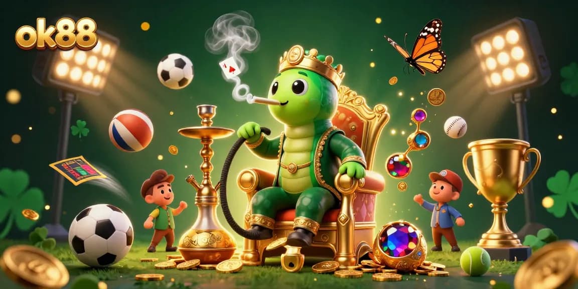 Celebrate gaming wins with ok88 in this dynamic 3D casino illustration filled with action!