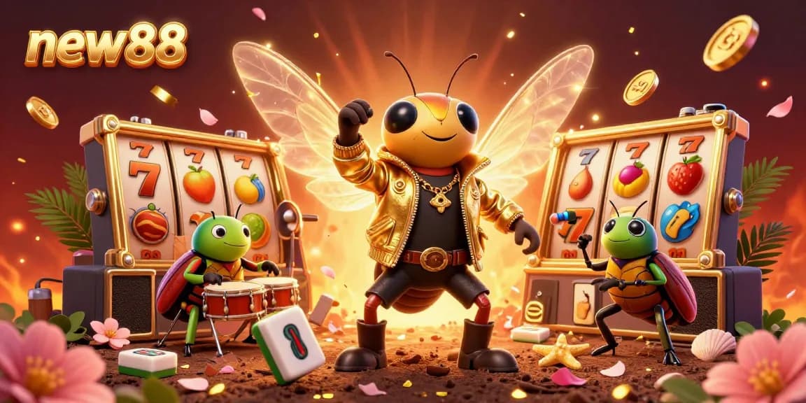 Experience thrilling jackpots and casino action with new88's vibrant gaming illustration.