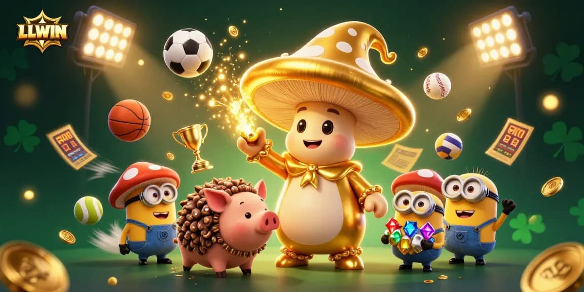 Experience LLWIN's captivating online atmosphere with golden elements and dynamic sports betting action.