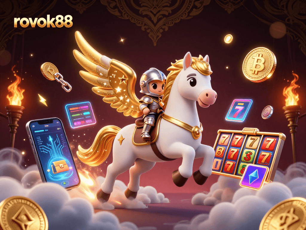 Experience exciting gameplay with rokok88's vibrant celestial theme featuring a knight and golden horse.
