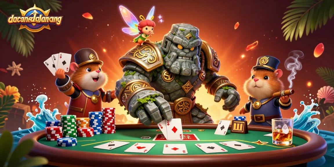 Engage with dacsandatphanrang's dynamic poker scene showcasing characters surrounded by chips and cards.