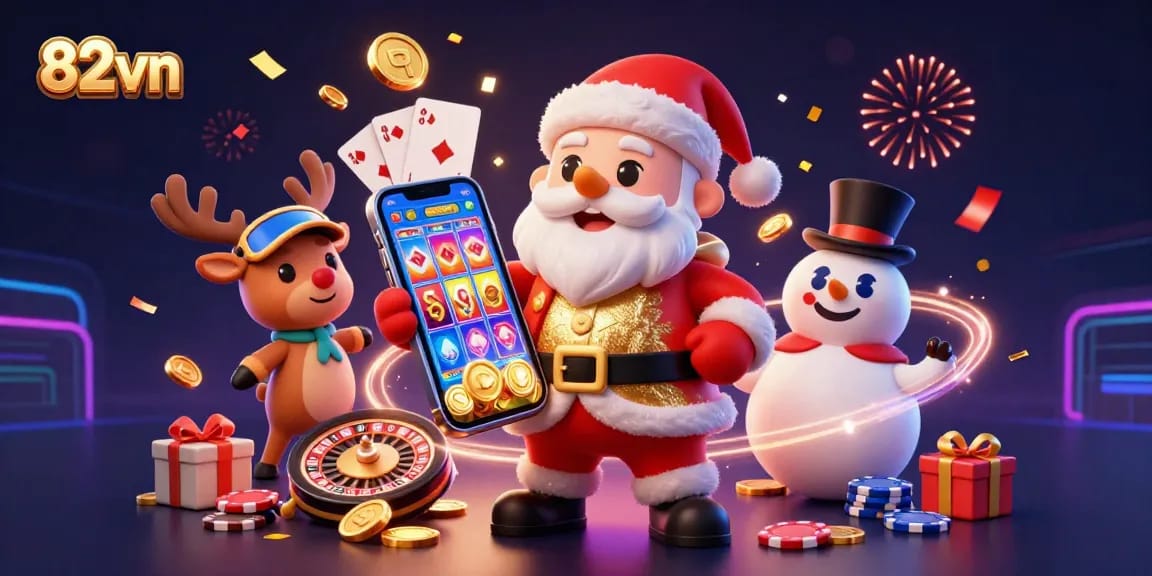 Experience thrilling wins at 82vn with Santa Claus, gaming elements, and festive excitement.