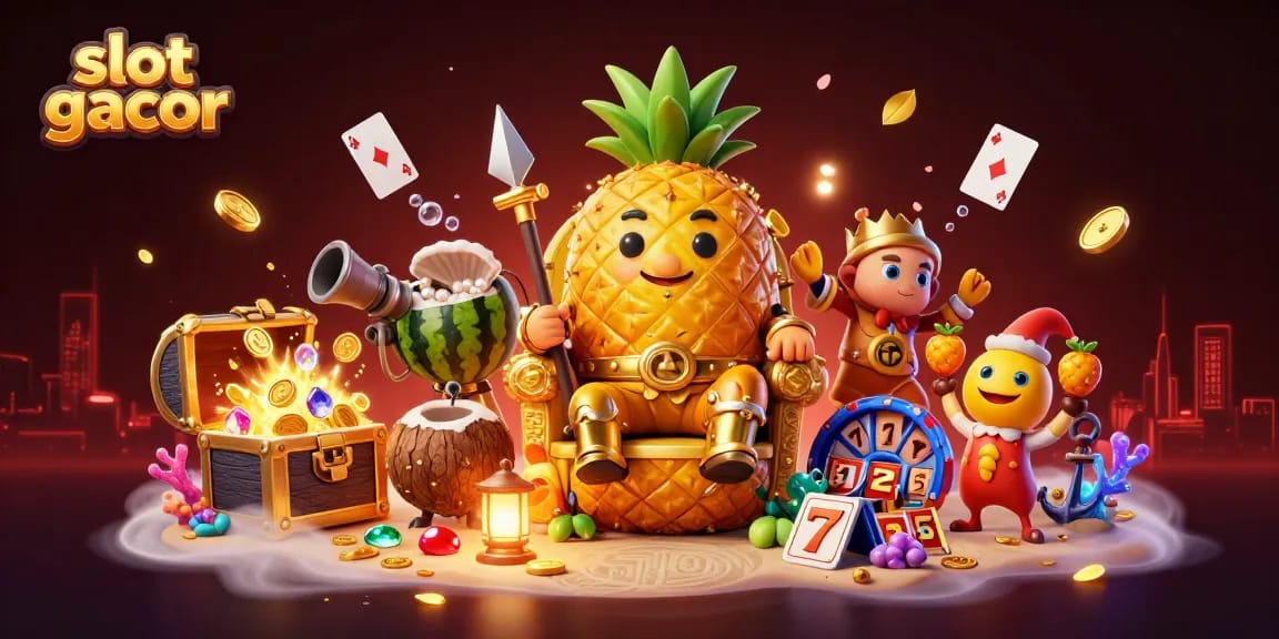 Engage with thrilling slot gacor action featuring a golden pineapple king and vibrant casino elements.