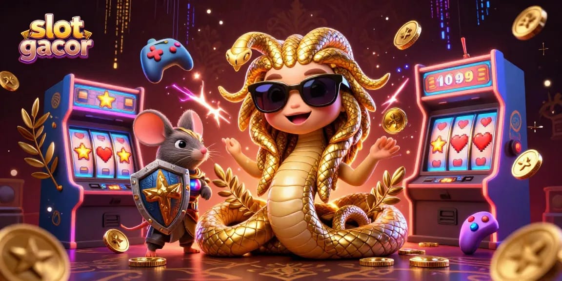 Spin to win big with slot gacor, a vibrant 3D casino illustration filled with animated gaming elements.