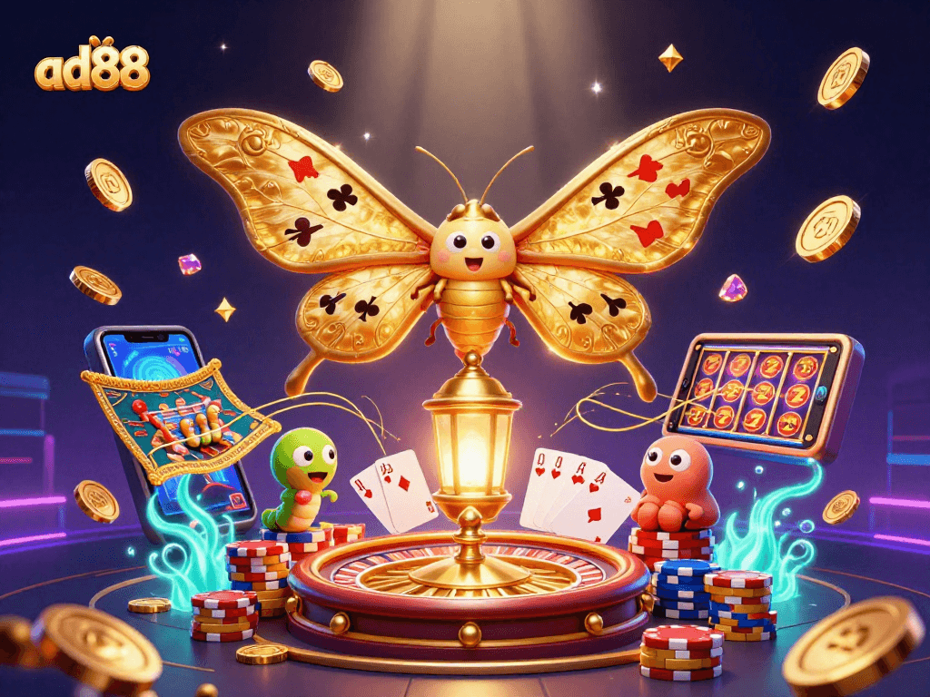 Spin with ad88: Vibrant 3D illustration showcasing a luxurious casino atmosphere.