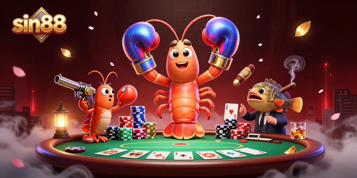 Experience a thrilling poker showdown with sin88's vibrant game elements and characters.