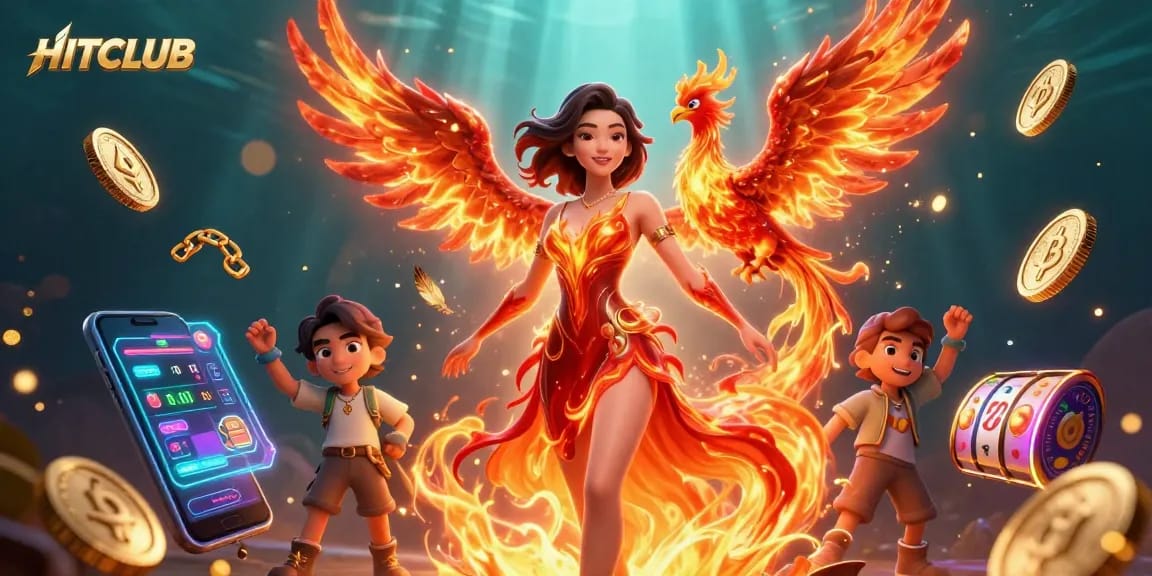 Experience immersive gaming at HITCLUB, showcasing slot reels and vibrant casino elements.