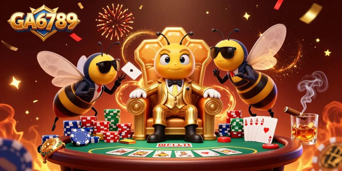 Engage with the thrilling GA6789 casino experience, featuring a vibrant poker scene with dynamic characters.