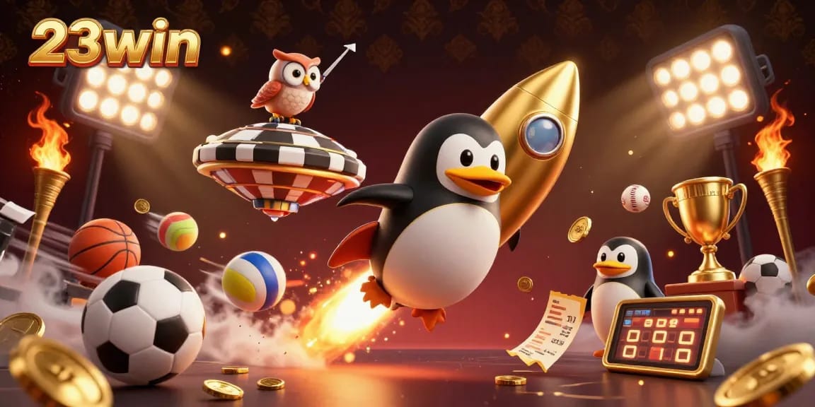 Experience thrilling action at 23win as a golden penguin blasts to a poker chip casino