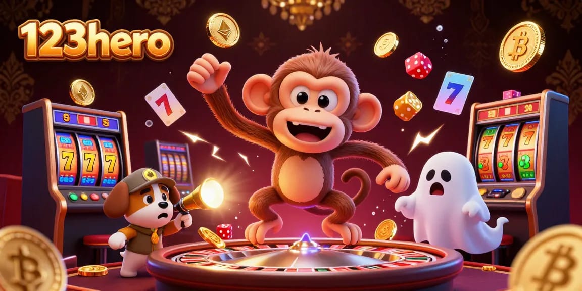 Engage with 123hero's dynamic casino adventure featuring a playful poltergeist monkey and a curious ghost-hunter puppy.