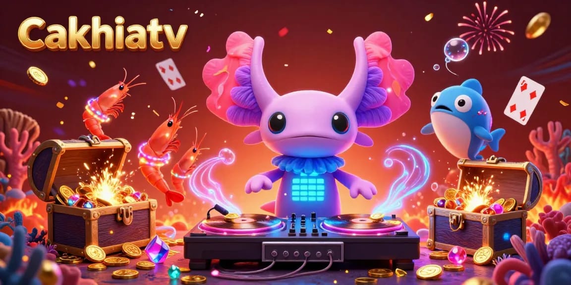 Experience vibrant gameplay with cakhiatv as lively underwater characters spin records in a rich casino-themed scene.
