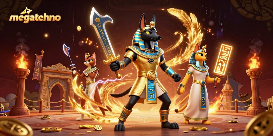 Experience the thrilling gaming world of megatehno, featuring ancient warriors and vibrant casino elements.