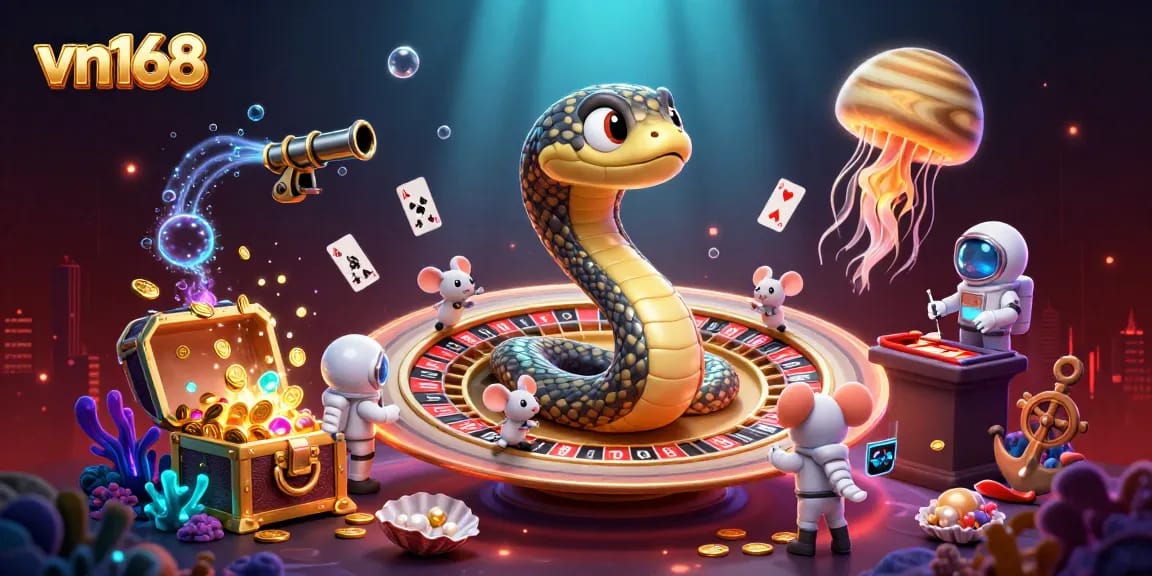 Engage with exciting betting at vn168 with cartoon astronaut mice enjoying the cosmic casino atmosphere.
