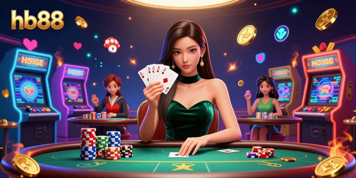 hb88 celebrates a strategic poker scene with a beautiful woman at a luxury table showcasing intense focus and excitement.