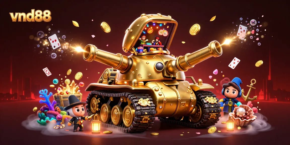 Experience the excitement of vnd88 with a dynamic 3D casino illustration filled with vibrant elements.