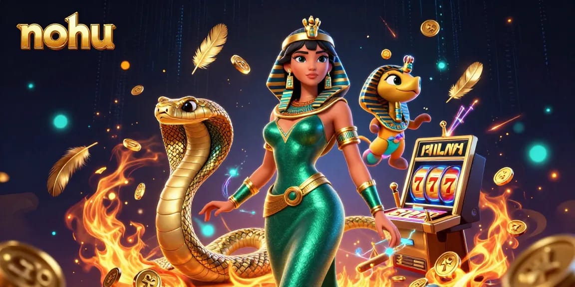 Nohu slots jackpot scene with vibrant elements, captivating lucky symbols, and gold coins!
