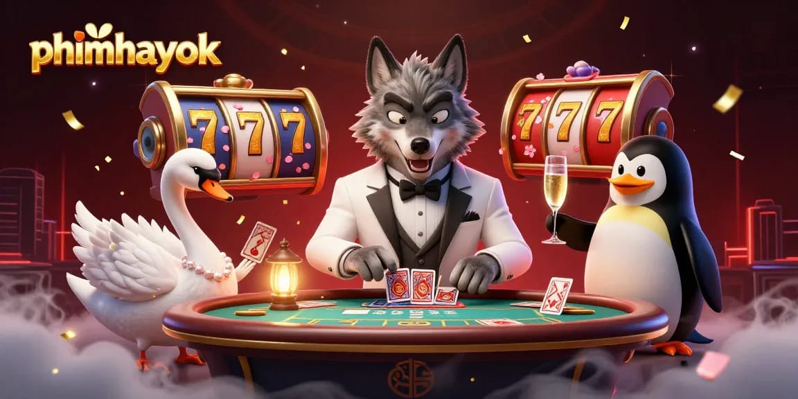 Experience thrilling gameplay at phimhayok with a debonair wolf at a baccarat table.