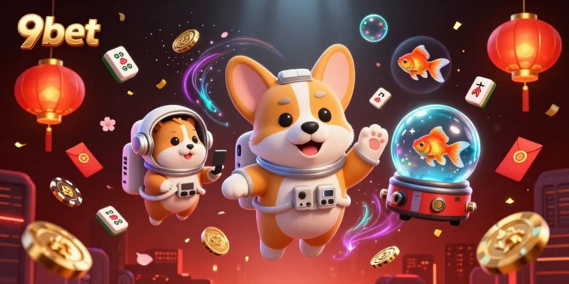 Experience the thrill of gaming at 9bet with a playful cosmic scene featuring unique characters and elements.