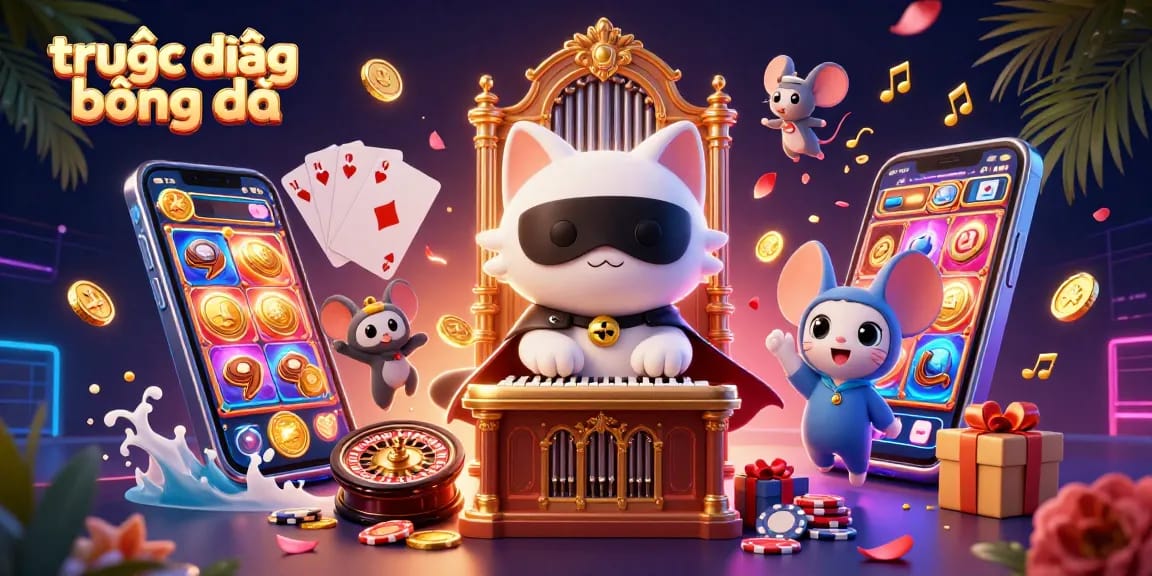 Experience trực tiếp bóng đá thrills with casino-style elements in this vibrant illustration.