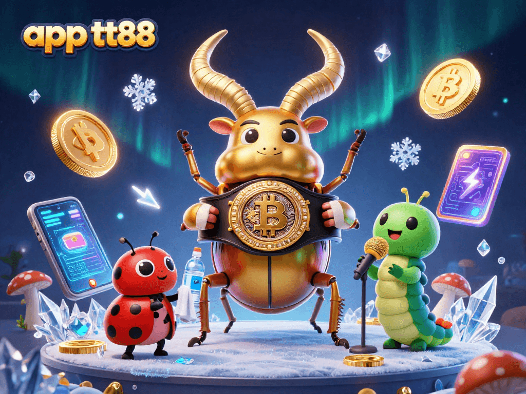 Experience thrilling gameplay with app tt88's colorful 3D casino scene featuring crypto coins.