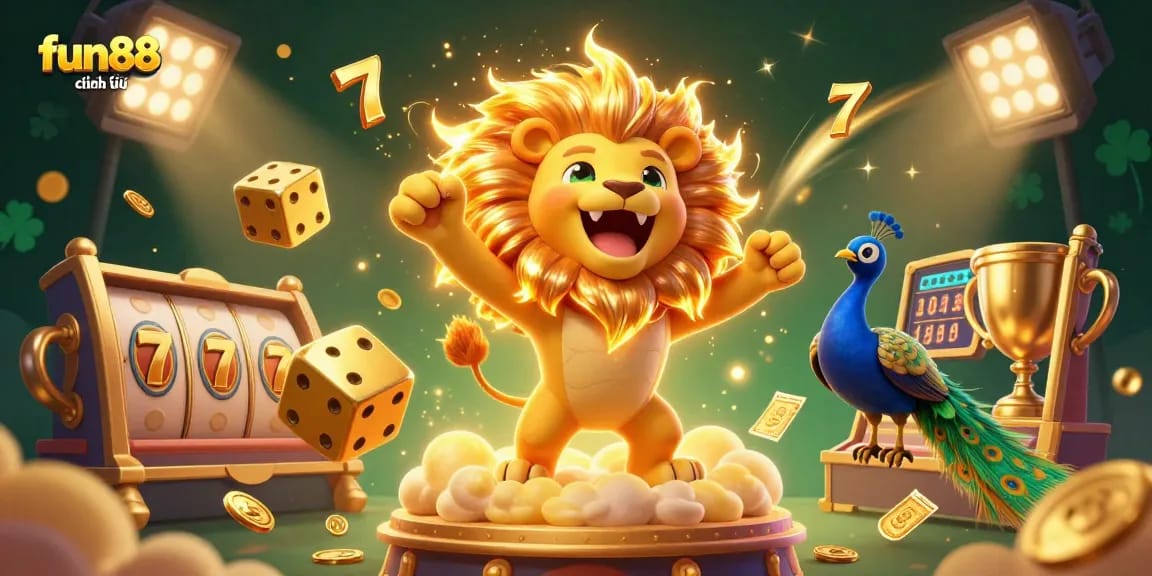 Experience fun88 chính thức with a vibrant 3D illustration showcasing exciting casino elements and dynamic action.