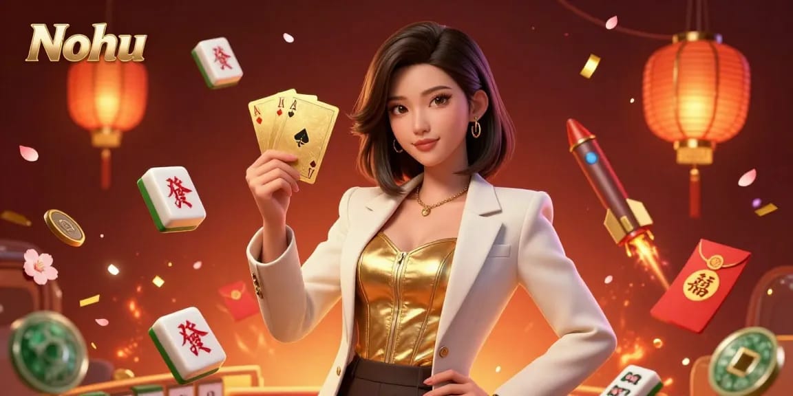 Nohu captures the excitement of high-stakes gaming with a photorealistic casino scene showcasing winning strategies and jackpot elements.