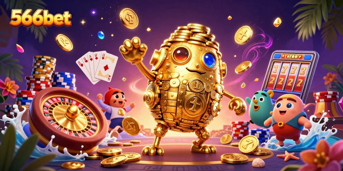 Engage in exhilarating gameplay at 566bet, featuring golden golem and casino elements!