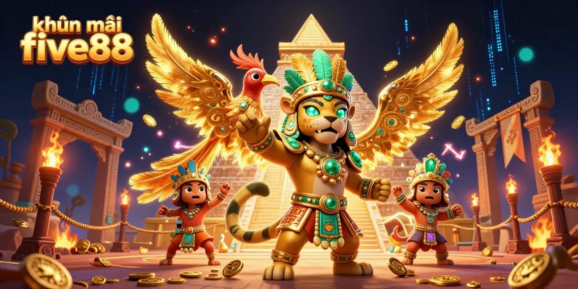 Engage in exciting khuyến mãi five88 experiences with vibrant characters and dynamic casino elements.